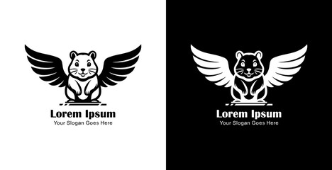 Winged hamster logo design with front view