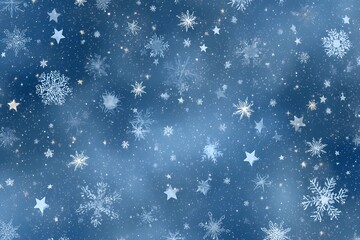 Fototapeta premium Snowflakes and stars create a magical winter scene on a blue background