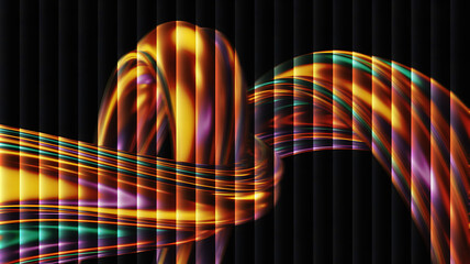 A vibrant abstract background with a flowing ribbon of warm colors against a dark, textured backdrop design