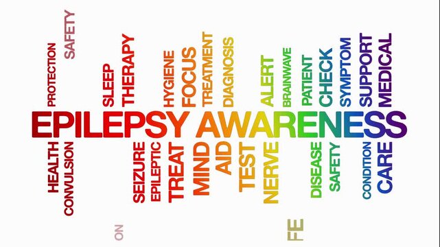 epilepsy awareness concept Animated Tag Word Cloud kinetic typography, Text Design Animation typography seamless loop video motion graphics Intro, Word Art Looping effects rainbow type on white bg   