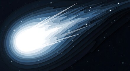 Bright Comet Streaking Across Dark Space with Glowing Tail.