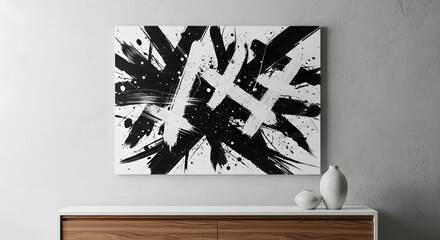Abstract Brushstroke Art: A dynamic artwork, showcasing bold black brushstrokes against a simple background. An art piece exudes energy and creative expression.
