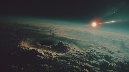 Earth View From Outer Space Showing Planet Atmosphere Horizon and Sunlight Glow
