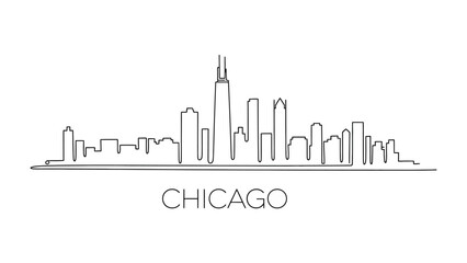 Fototapeta premium Chicago City Skyline in Linear Art: A minimalist linear art depiction of Chicago's iconic skyline, showcasing its architectural marvels and urban sophistication.