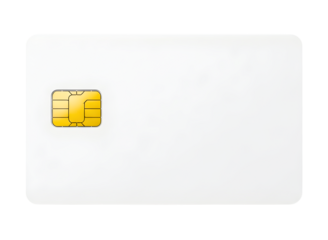 Blank white credit card with gold chip isolated on transparent background