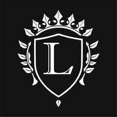 Obraz premium Abstract Artistic Alphabet A-Z Royal Shield Emblem with Crown and Laurel Wreath in Elegant Vector Design for Luxury Branding, Prestige Identity, and Zenith Heritage Style