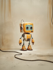 Cute Yellow Small Robot in Studio
