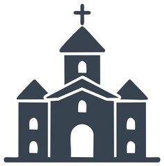 Christian Church Building Icon with Cross Silhouette, Religious Architecture Vector Symbol