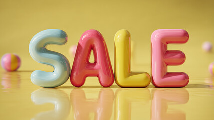 Colorful Balloon Letters Spelling SALE on Yellow Background for Promotion and Retail Marketing
