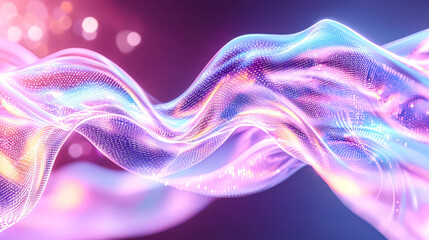 Abstract wave of colorful light particles flowing gracefully, creating a mesmerizing visual effect, showcasing the beauty of digital art and modern design concepts