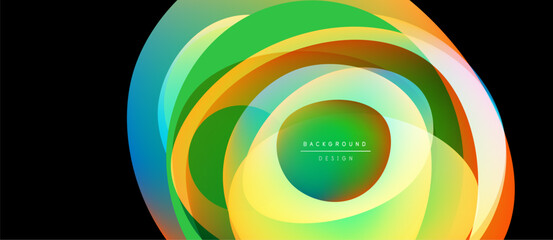 Fototapeta premium Abstract colorful layers create circular design. Bright gradients blend, forming dynamic visual effect. Modern background element.