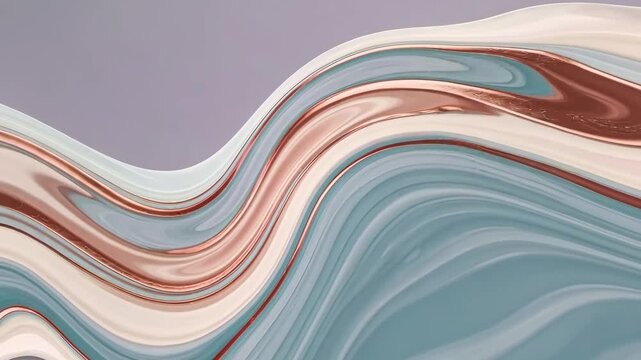 Abstract wavy pattern with blue, white, and copper tones  