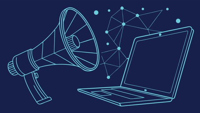 Megaphone and laptop network connection vector Abstract