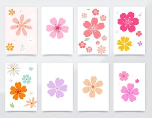 Assortment of eight stylized floral illustrations on white backgrounds, diverse colors