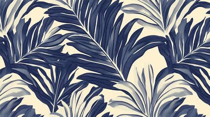 Blue and White Tropical Palm Leaf Pattern