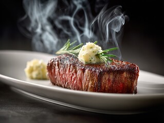 A thick-cut Wagyu steak, seared to perfection. Generative AI.