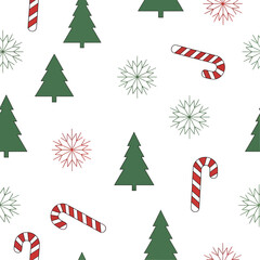 Festive Christmas Pattern Trees, Candy Canes, and Snowflakes for Holiday Cheer and Design