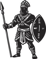 African warrior vector illustration with shield and spear 
