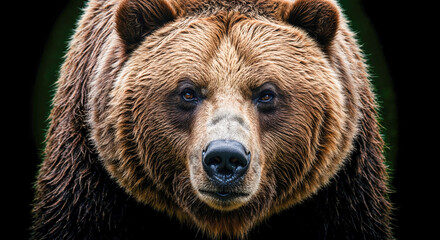 Obraz premium Grizzly bear displaying detailed features against a dark background in a natural setting