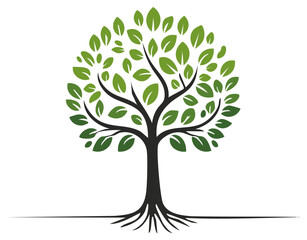 Obraz premium Stylized Tree with Green Leaves and Dark Trunk Vector Illustration Symbol