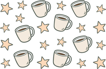Cute Coffee Cups and Stars Pattern - Whimsical Beverage and Celestial Design