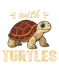 Adorable turtle illustration isolated on transparent background, perfect for childrens books, educational materials, or any project needing a touch of cuteness and charm