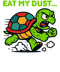 Humorous turtle cartoon isolated on transparent background, racing with determination, perfect for conveying speed, competition, and a playful sense of humor in your designs