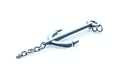 Tilted metallic snow-covered anchor chain on bright white snow surface, marine winter still life concept