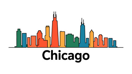 Fototapeta premium Chicago Skyline Silhouette: The iconic skyline of Chicago, a striking silhouette of skyscrapers with the city name, a visual representation of urban elegance.