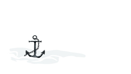 Half-buried snow-covered anchor chain emerging from snowdrift under soft winter light, frozen marine concept