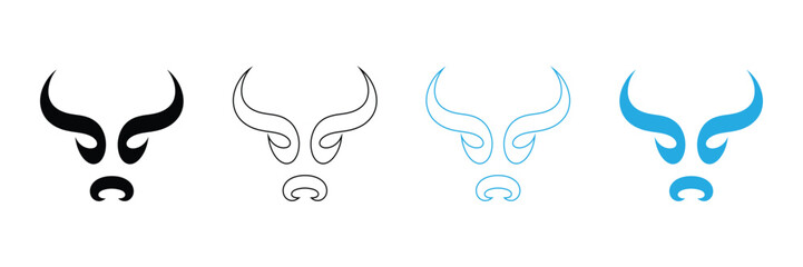 Obraz premium Unleash raw power with these bull logo designs! Perfect for a bold brand identity, showing strength and resilience. Use in business to convey a powerful brand.
