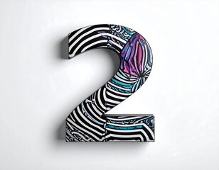 Artistic rendering of number two, featuring diverse patterns against a bright white backdrop