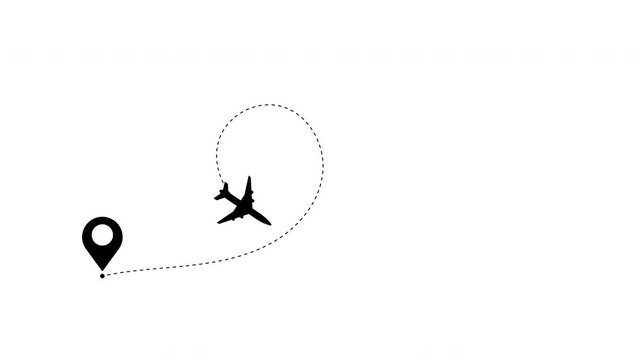 flying air plane flight route with start point line trace animation design 4k video