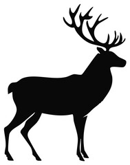 Obraz premium Majestic Deer Silhouette Standing Wildlife Animal with Antlers Side View Illustration