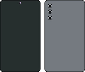Modern smartphone front and back views with triple camera system detailed display illustration
