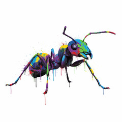Vibrant Colorful Ant Splash Art Illustration on White Background