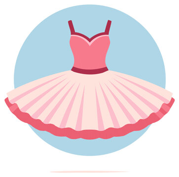 Pink tutu ballet dress, flat illustration on light blue background