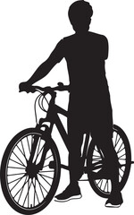 Obraz premium Silhouette of a Cyclist with Mountain Bike, Ready for Adventure and Exercise Outdoors, Exploring Nature and Roads, Promoting a Healthy Lifestyle