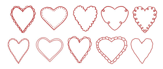 Shape vintage heart borders with curl. Hand drawn squiggles and curves for frames. Whimsical oval elements