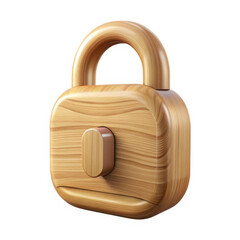 A charming wooden padlock with a natural grain texture isolated on transparent background