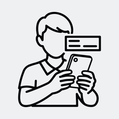 Silhouette boy using smartphone for mobile payment line art Vector illustration