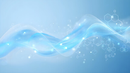 Abstract blue wave illustration with soft curves and hexagonal patterns for design projects