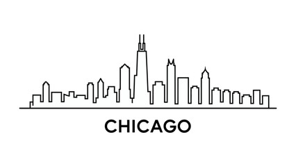 Chicago City Skyline Silhouette: A minimalist black-and-white silhouette of Chicago's iconic skyline, showcasing its architectural marvels and urban character, captures the city's identity.