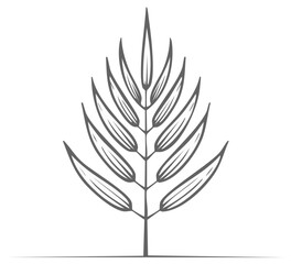 Fototapeta premium Elegant botanical line drawing of a leafy branch, gray vector illustration for stationary design or summer invitation design