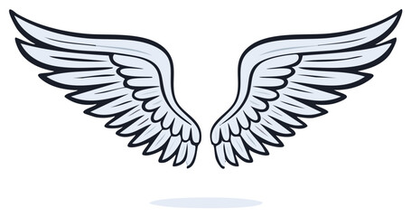 Obraz premium Stylized illustration of open angelic wings with bold black outlines, suitable for a logo or icon design