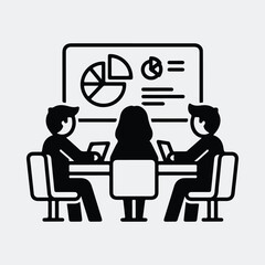 Silhouette business meeting presentation team at conference table line art Vector illustration