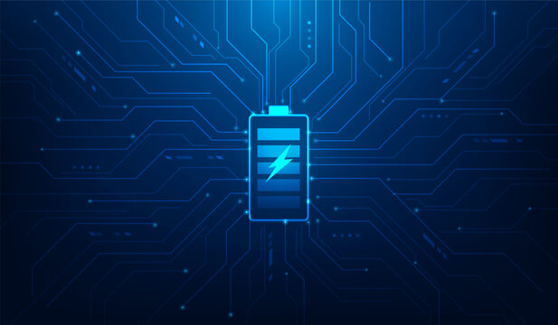battery power charge energy digital line circuit technology background. Future ev energy storage concept. charging car station. vector illustration.