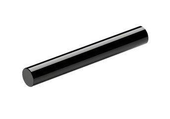A short, sleek, black cylindrical rod, precisely machined from polished composite, subtly floating against a transparent background with soft studio lighting, concept of minimalist design and refined
