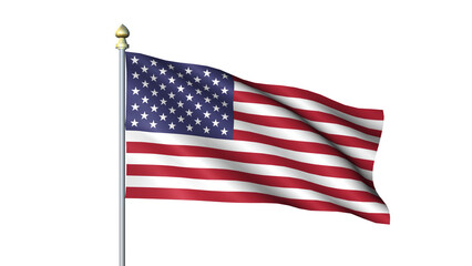 United States national Waving flag with flagpole on transparent background