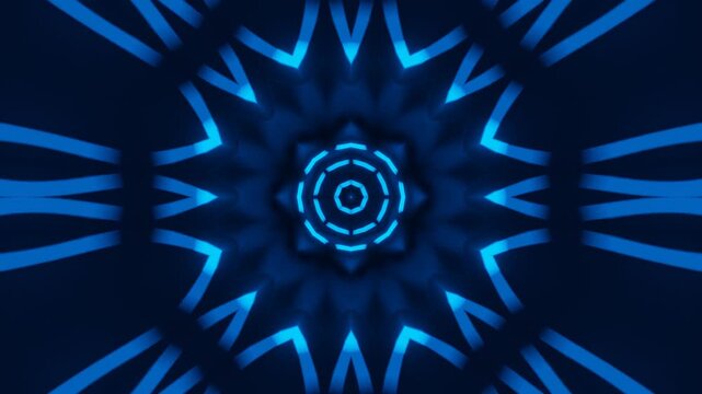 Abstract mandala kaleidoscope neon acid background glowing with infinite octagonal symmetry, futuristic fractal visuals transforming into luminous digital formations